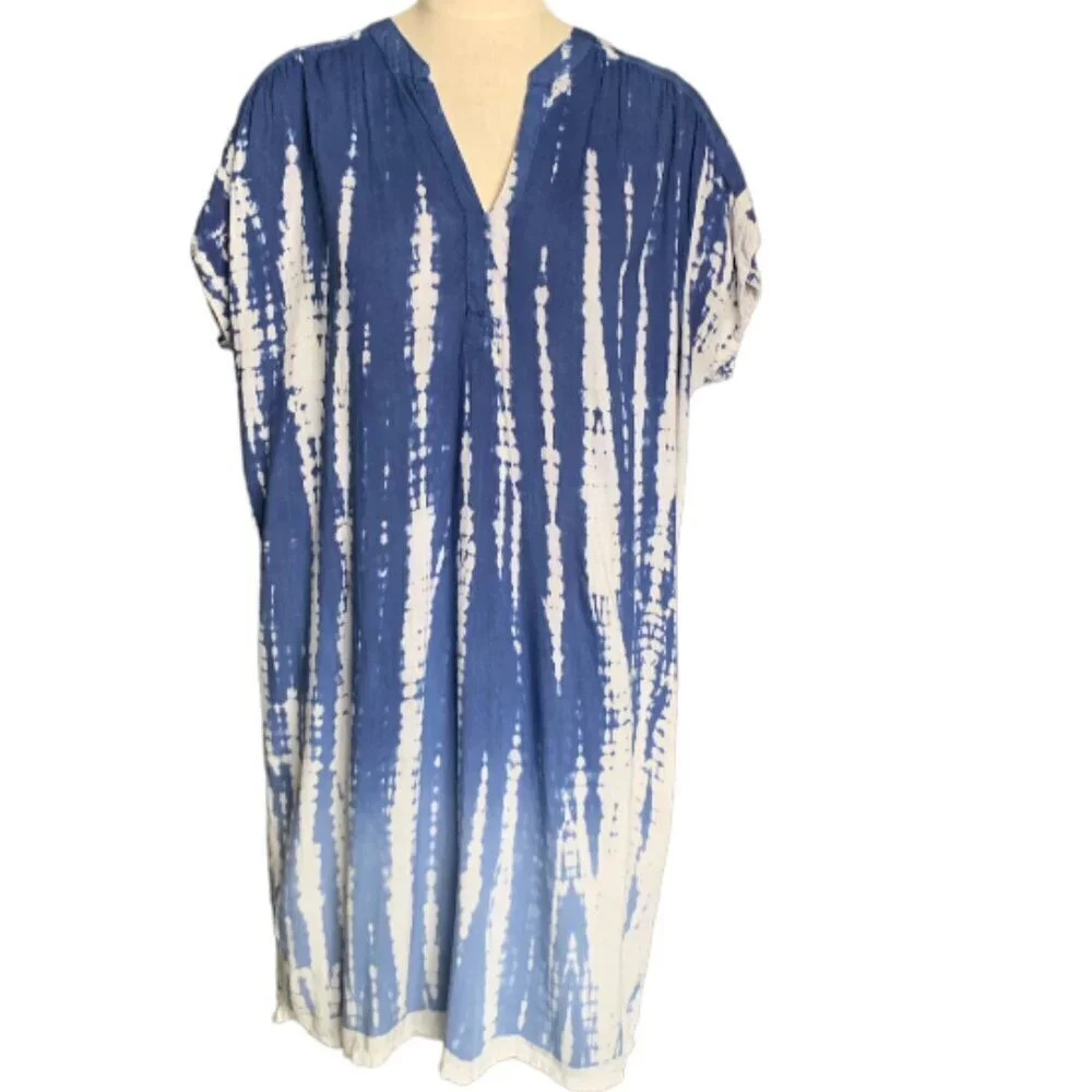 Sweet Magnolia Dress Ombre Tie‎ Dye V-Neck Short Sleeve Lagenlook Sz M #101F